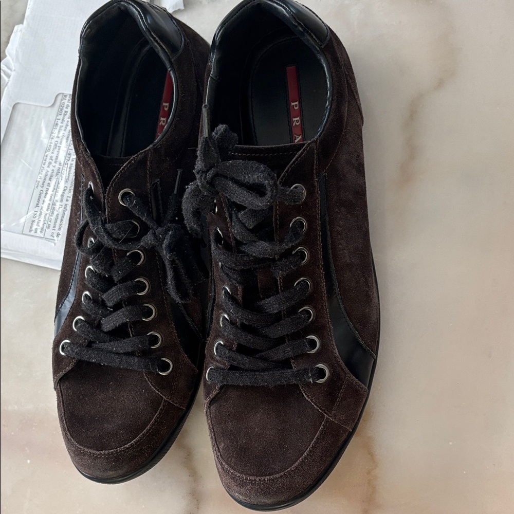 Prada Men's Dark Brown Suede Sneakers
